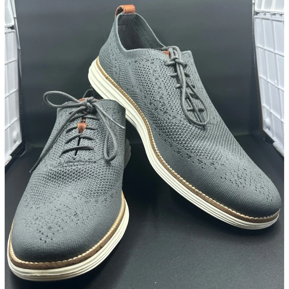 Cole Haan Mens Grand.OS Stitchlite Knit Wingtip Oxford Shoes Grey Size 12M